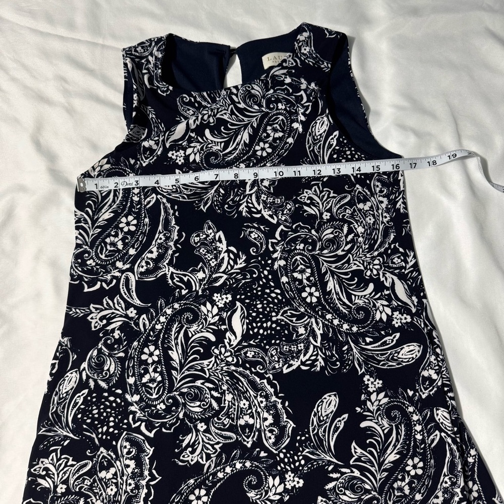 Laura Petites Navy & White Paisley Shift Dress | Size XS (Petite) Mini - Picture 9 of 11